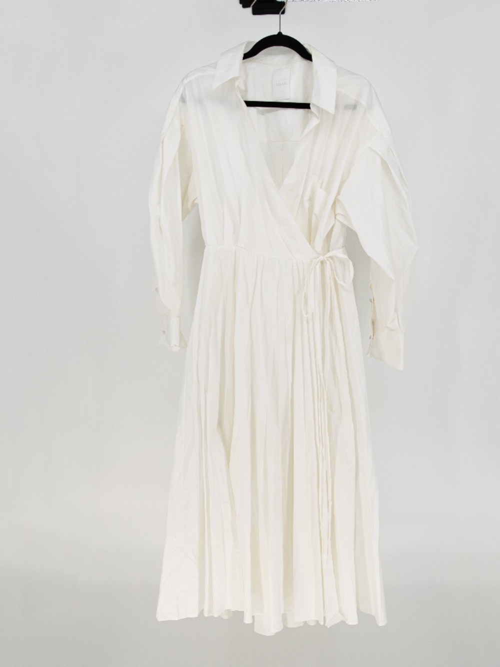Valentino Le Blanc Cotton Poplin Puff Sleeve Wrap Pleated Shirt Dress White XL